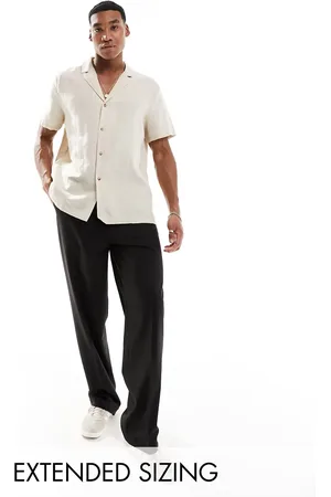 ASOS Relaxed deep revere linen shirt in -Neutral
