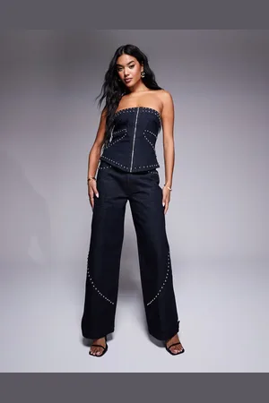 Liquor N Poker Studded stitch detail baggy jeans in (part of a set)-Navy