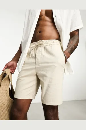 Only & Sons Linen mix elasticated waist shorts in beige-Neutral