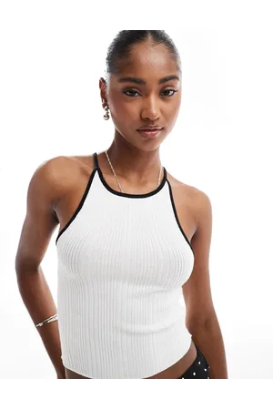 Brave Soul Knitted cropped singlet in with black tipping