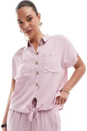 Pieces® Tie front linen blend shirt in (part of a set)