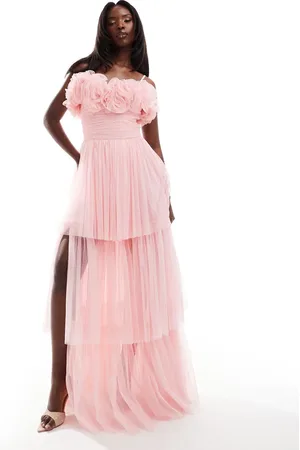 Lace & Beads Corsage tulle maxi dress in