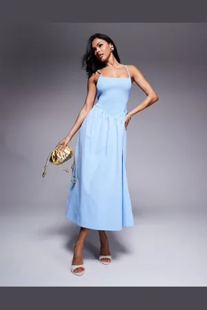 Forever New Shirred drop hem midaxi dress in blue