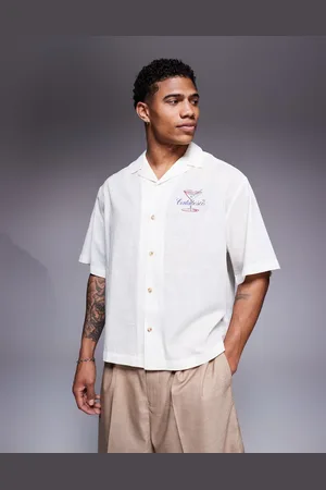 ASOS Oversized revere shirt with chest print-White