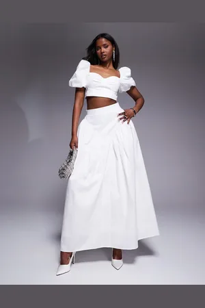 ASOS Cotton sateen exaggerated maxi skirt with bow back in (part of a set)