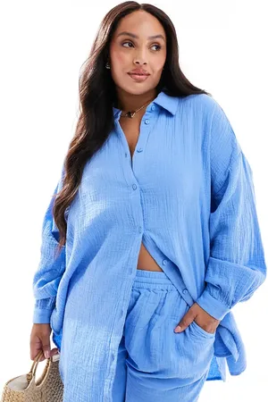 ONLY Long sleeve cheesecloth shirt in blue (part of a set)