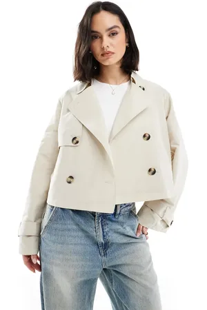 VERO MODA Cropped lightweight trench jacket in stone-Neutral