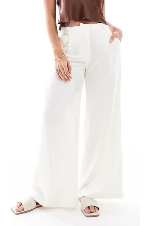 Monki Satin wide leg tailored pants in oyster