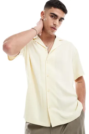 Dr Denim Madi short sleeve relaxed fit resort shirt in butter yellow embroidery