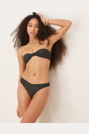 & OTHER STORIES V front high leg bikini bottoms in with gold glitter thread