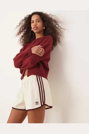 adidas Three stripe Sprinter shorts in and burgundy-White