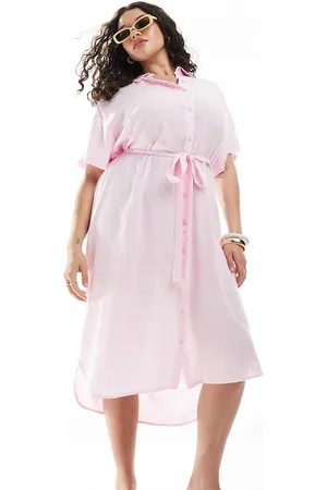 VERO MODA Shirt midi dress with tie belt in pink
