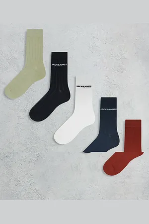 JACK & JONES 5 pack ribbed socks in grey orange white