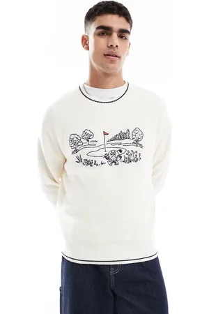 Hollister Knitted boxy logo jumper in beige