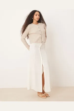 ASOS Linen look button through maxi skirt in -White
