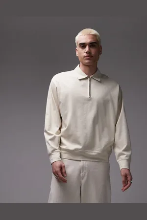 ARKET Half zip jersey top with polo collar in -Neutral