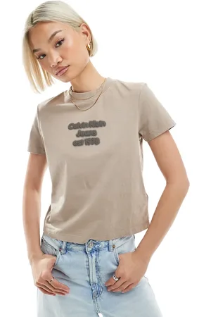 Calvin Klein Puff logo baby t-shirt in washed taupe-Neutral