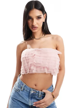 In The Style Tulle bandeau crop top in -Pink