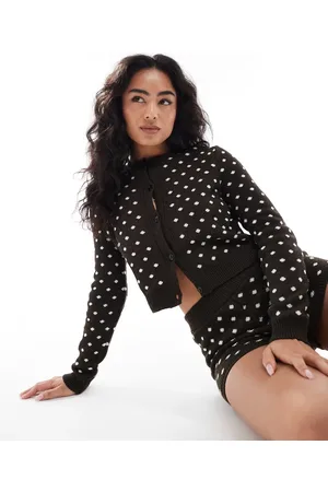 Miss Selfridge Knitted polka dot shrunken cardigan in brown