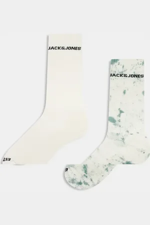 JACK & JONES 2 pack sport socks in green tie dye and cream-White