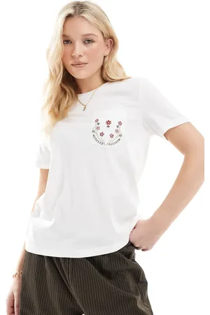 ONLY Floral embroidery t-shirt in white
