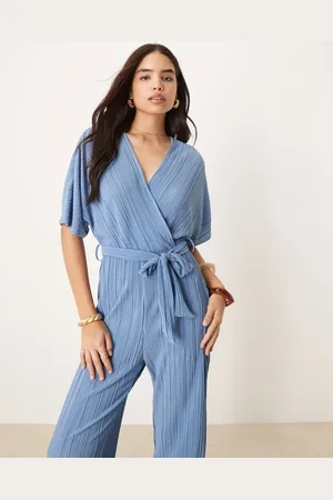 Y.A.S Plisse wrap front jumpsuit in blue