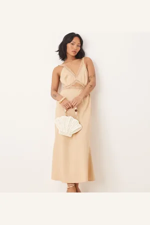 Never Fully Dressed Petite Mimi linen cut-out midaxi dress in oatmeal-Neutral