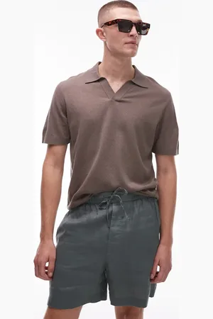 ARKET Cotton linen knitted short sleeve polo shirt in