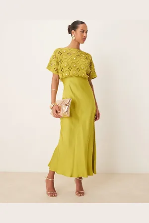 Never Fully Dressed Tilly shell embellished crochet maxi dress in olive-Green