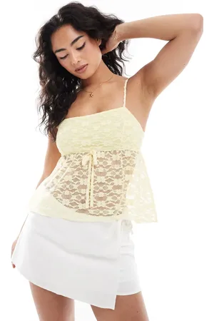 Miss Selfridge Lace bow detail babydoll cami in buttermilk-White