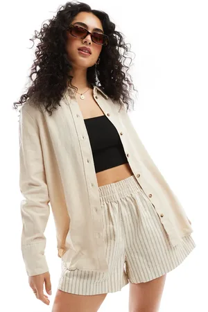 JDY Relaxed linen mix shirt in stone (part of a set)-Neutral