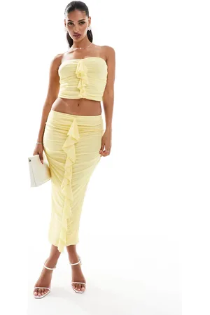 In The Style Exclusive ruffle detail maxi skirt in yellow (part of a set)