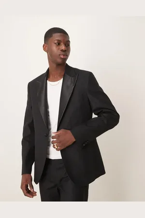 ASOS Linen blend slim tuxedo suit pants in