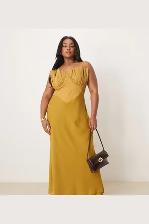ASOS ASOS DESIGN Curve hybrid corset bias midaxi dress in -Yellow