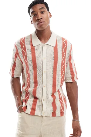 Cotton On Cotton On knitted short sleeve shirt in stripe-Neutral