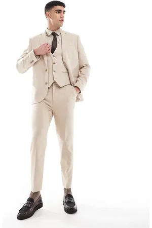 ASOS Tapered suit pants in textured fabric-Neutral