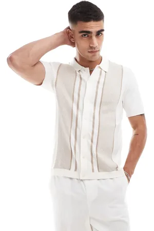 Abercrombie & Fitch Retro pattern knitted button up polo in -White