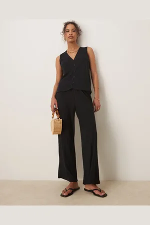 VILA Lightweight knitted wide leg pants in black (part of a set)
