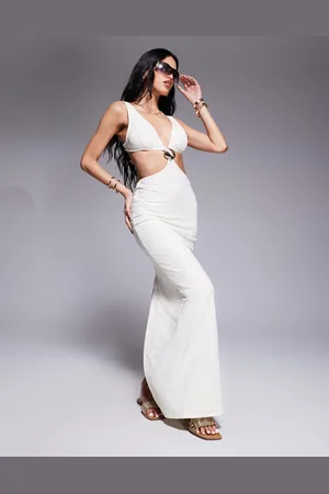 South Beach Knit maxi cut out beach dress in -Neutral