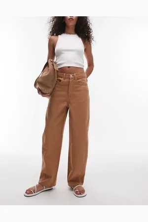 Topshop Relaxed barrel leg pants with seam detail in -White
