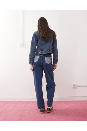 Miss Selfridge Floral patched baggy jeans in