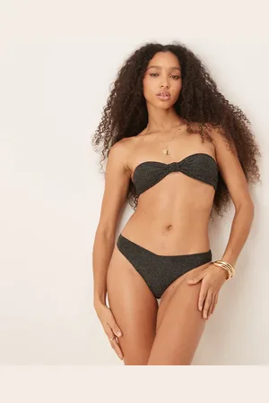 & OTHER STORIES Mix and Match knot front bandeau bikini top with gold glitter thread and removable padding in