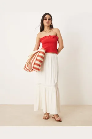 Gina Tricot Tiered maxi skirt with lace insert in -White