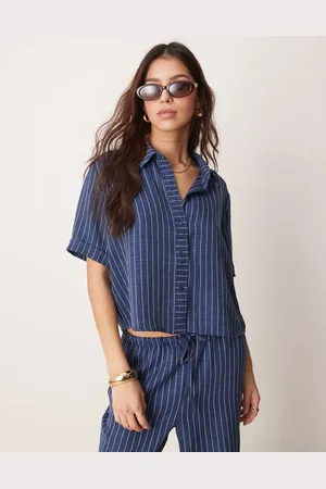 JDY Lightweight stripes boxy shirt in blue (part of a set)