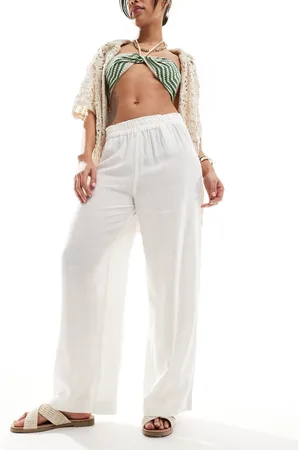 ONLY Linen mix wide leg pants in (part of a set)-Grey