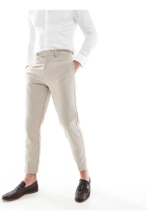 ASOS Wool blend tapered suit pants in camel weave-Neutral