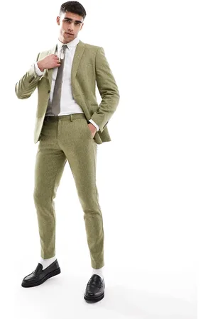 ASOS Skinny wool mix suit pants in basketweave texture-Green