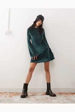 Monki Long sleeve velvet mini dress in