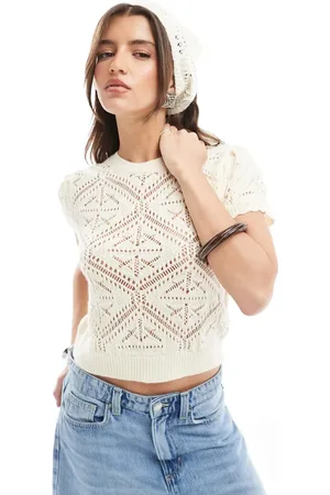Miss Selfridge Knitted crochet top and headscarf set in -White