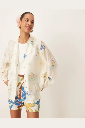 Never Fully Dressed Palm print relaxed shirt in (part of a set)-White